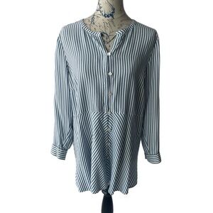 J.Jill Striped Button Down Top With Roll Tab Sleeves Women’s Size L